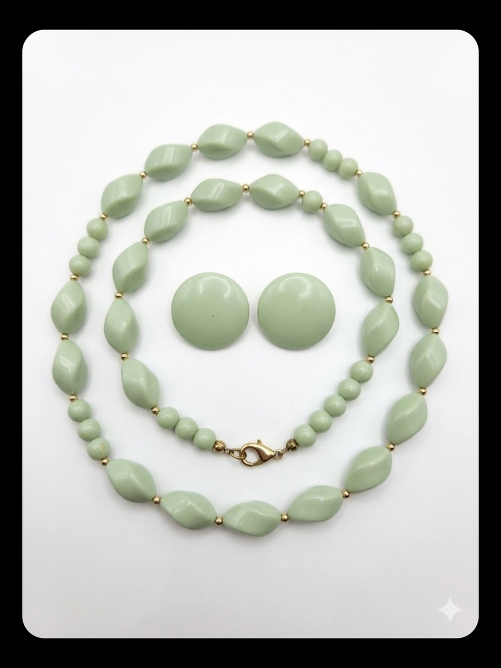 Elegant Mint Green Beaded Necklace Set with Gold Accents